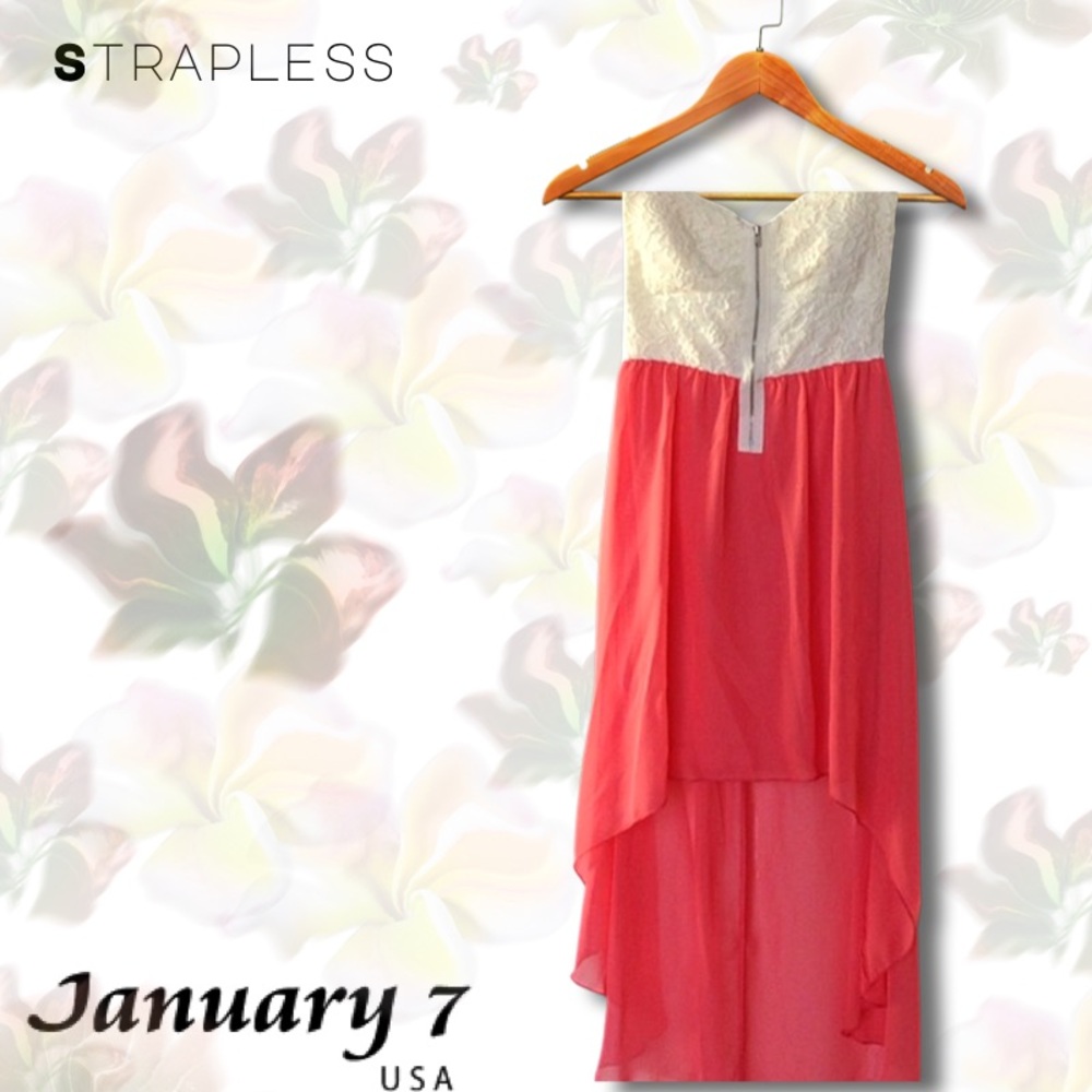 Coral & Cream Lace High-low Dress (juniors)